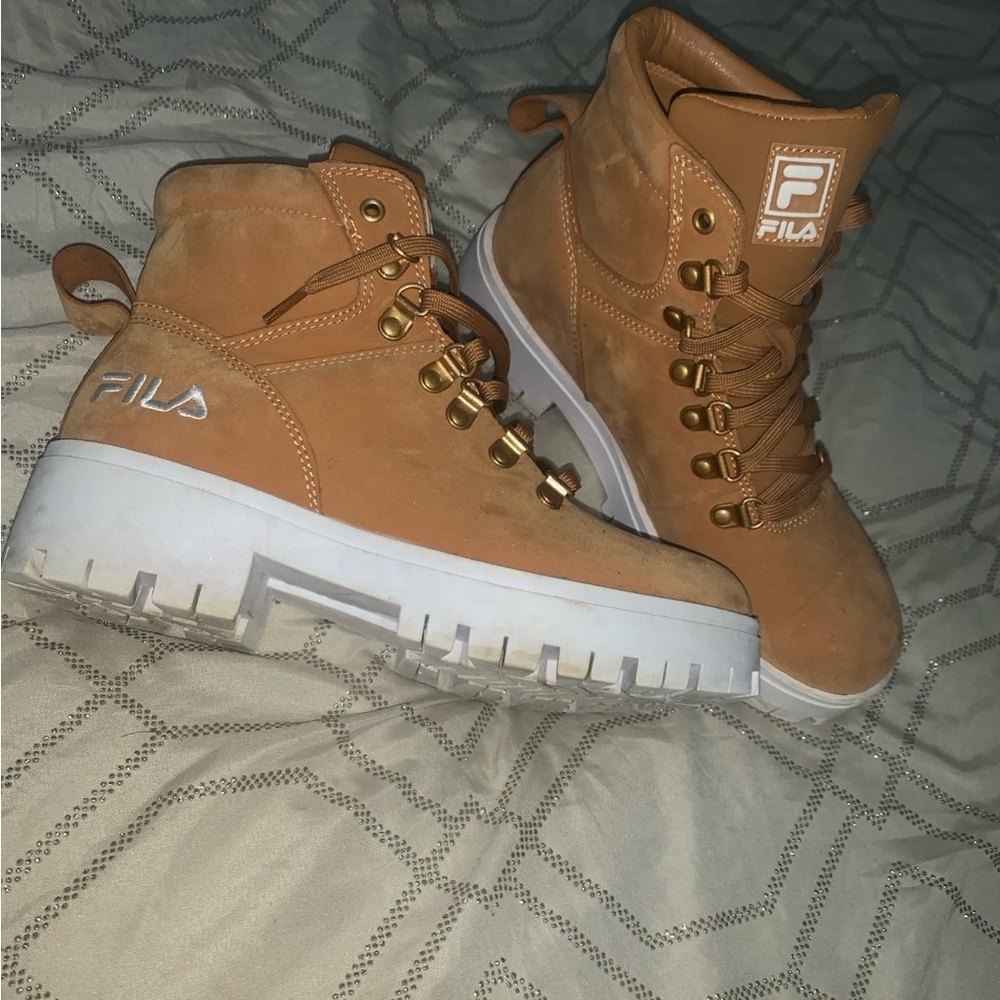 FILA Women's Tan Platform Hiking Booties